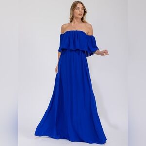 Off-Shoulder Royal Blue Maxi Dress